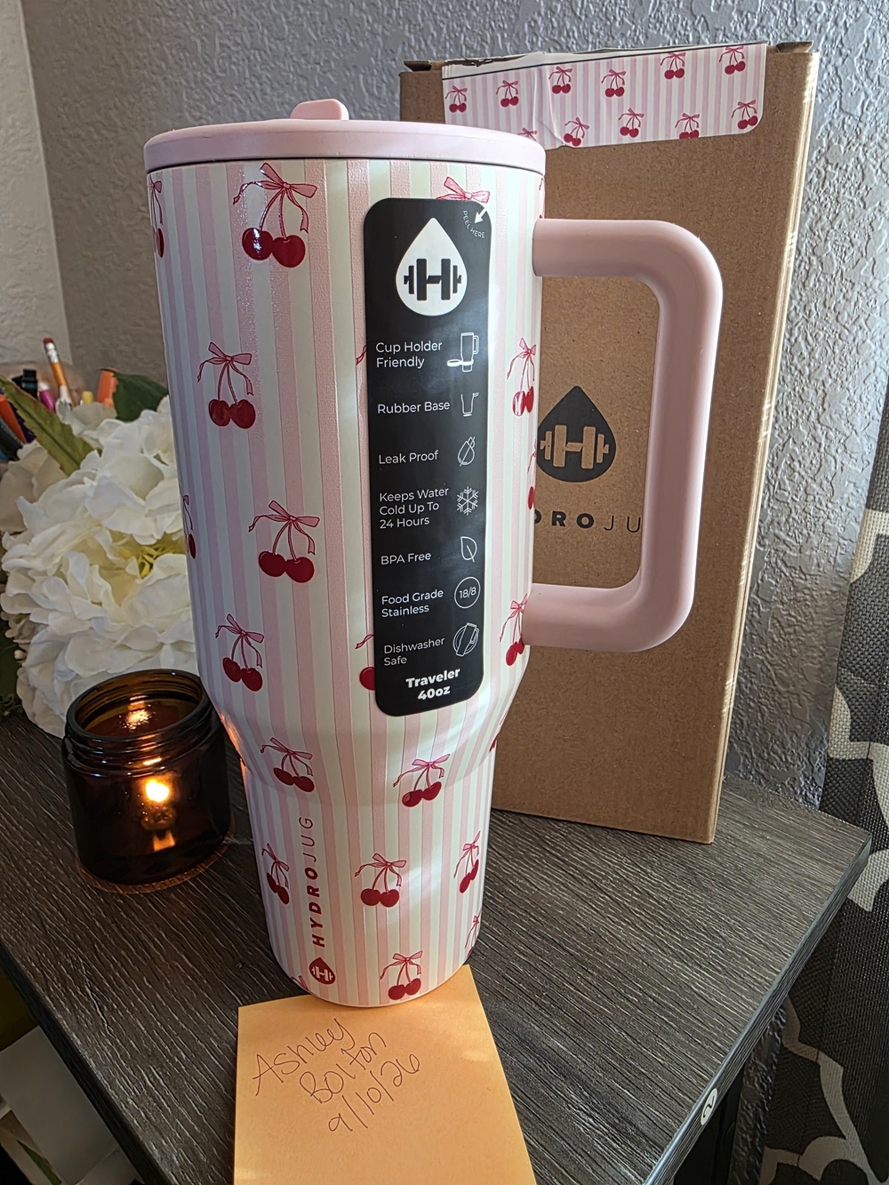 HydroJug Pink Cherry 40oz Traveler Tumbler with Handle
